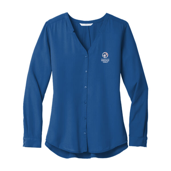 Embroidered American Heritage Girls - Ladies Long Sleeve Button Front Blouse Thumbnail